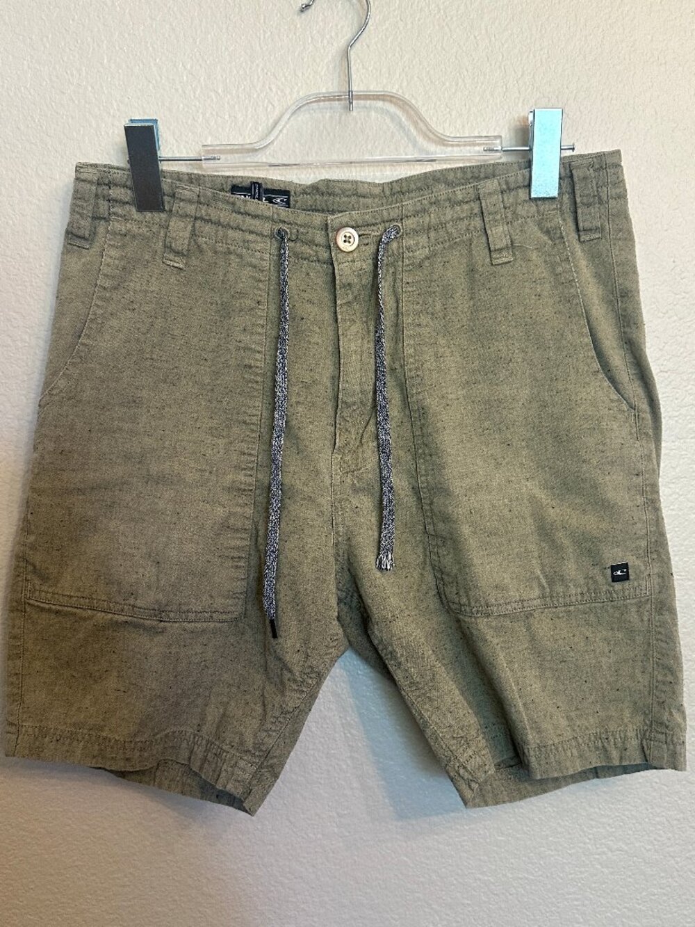 O'Neill Olive Green/Brown Textured Cotton Drawstring Shorts